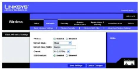 LINKSYS Wireless-G WRT54GR - Registerkarte „Wireless“ – „Basic Wireless Settings“ (Grundlegende Wireless-Einstellungen) - 1