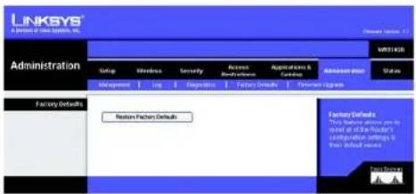 LINKSYS Wireless-G WRT54GR - Registerkarte „Administration“ (Verwaltung) – „Factory Defaults“ (Werkseinstellungen) - 1