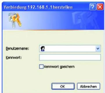 Verbindung 192.168.1.1herstellen Benutzername: Kennwort: Kennwort speichern OK Abbrechen