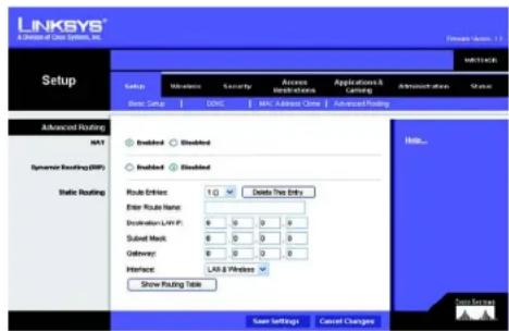 LINKSYS Wireless-G WRT54GR - Registerkarte „Setup“ (Einrichtung) – „Advanced Routing“ (Erweitertes Routing) - 1
