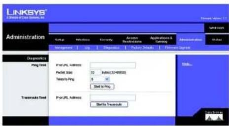 LINKSYS Wireless-G WRT54GR - Registerkarte „Administration“ (Verwaltung) – „Diagnostics“ (Diagnose) - 1