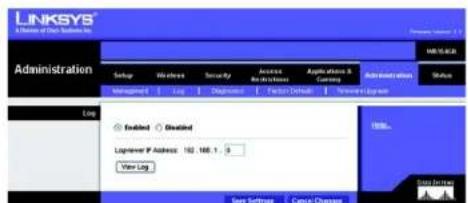 LINKSYS Wireless-G WRT54GR - Registerkarte „Administration“ (Verwaltung) – „Log“ (Protokoll) - 1
