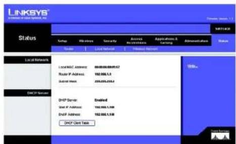 LINKSYS Wireless-G WRT54GR - Registerkarte „Status – „Local Network“ (Lokales Netzwerk) - 1