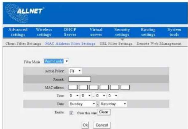Allnet ALL02300N - MAC Address Filter - 1