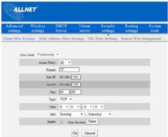 Allnet ALL02300N - Client Filter Settings - 3