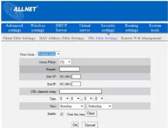Allnet ALL02300N - URL Filter Settings - 1