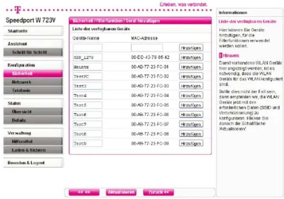 T-Mobile Speedport W 723V - Hinzufügen neuer Geräte in die Liste - 1