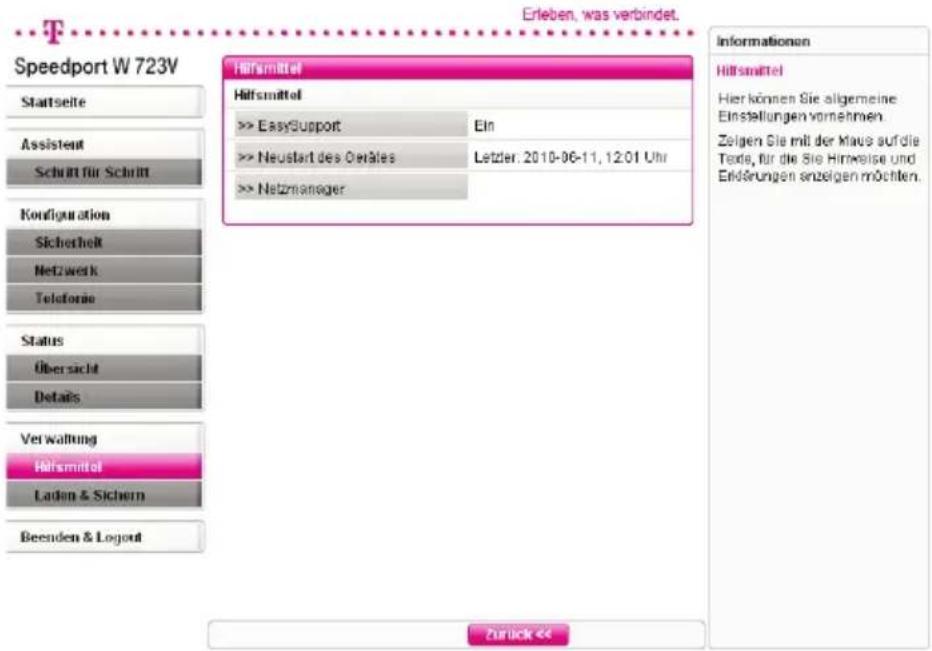 T-Mobile Speedport W 723V - Hilfsmittel zur Verwaltung. - 1