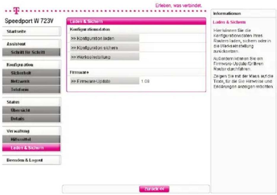 T-Mobile Speedport W 723V - Daten laden und sichern. - 1
