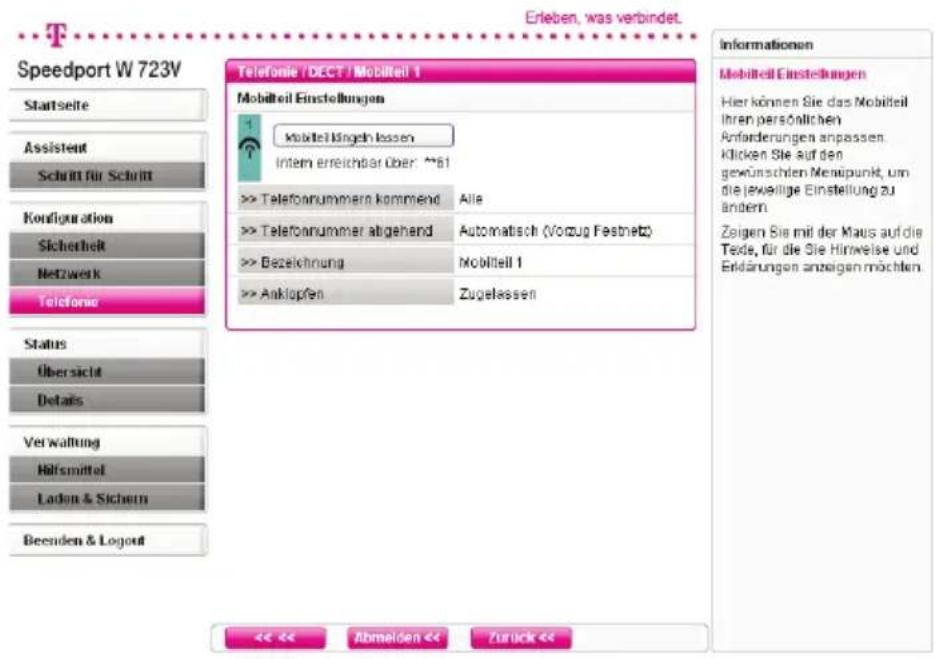 T-Mobile Speedport W 723V - Mobilteil Einstellungen - 1