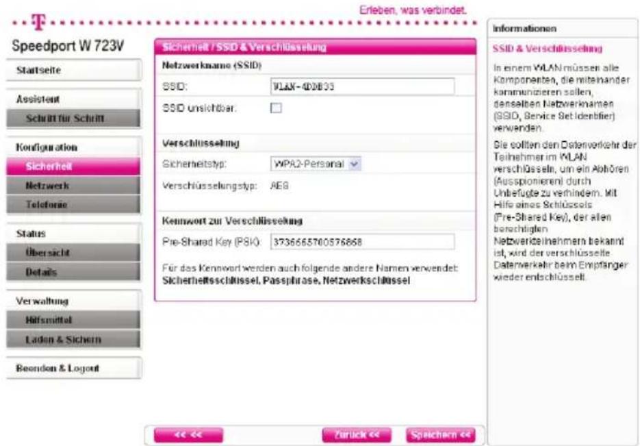 T-Mobile Speedport W 723V - Einstellungen zur Sicherheit des kabellosen lokalen Netzwerks (WLAN) - 1
