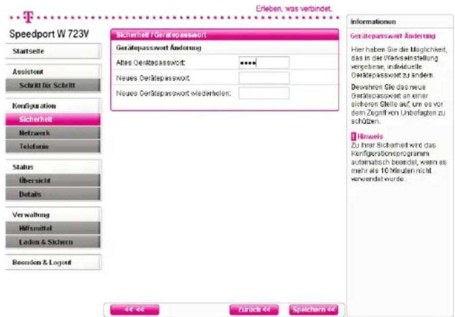 T-Mobile Speedport W 723V - Zugangsschutz zum Konfigurationsprogramm einrichten - 1