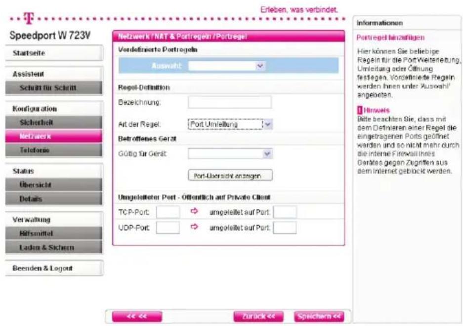 T-Mobile Speedport W 723V - Port-Umleitung - 2