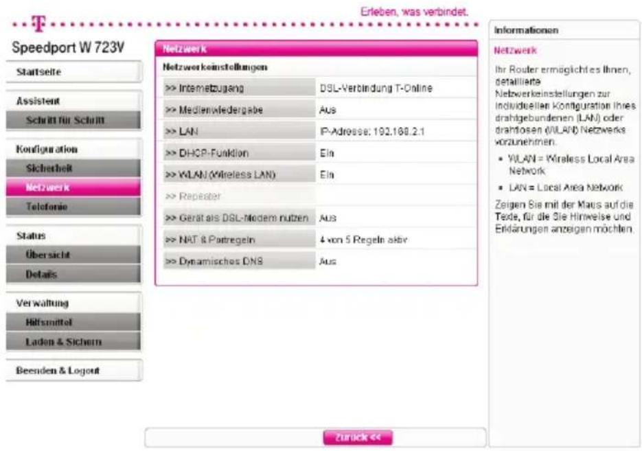 T-Mobile Speedport W 723V - Netzwerkeinstellungen. - 1