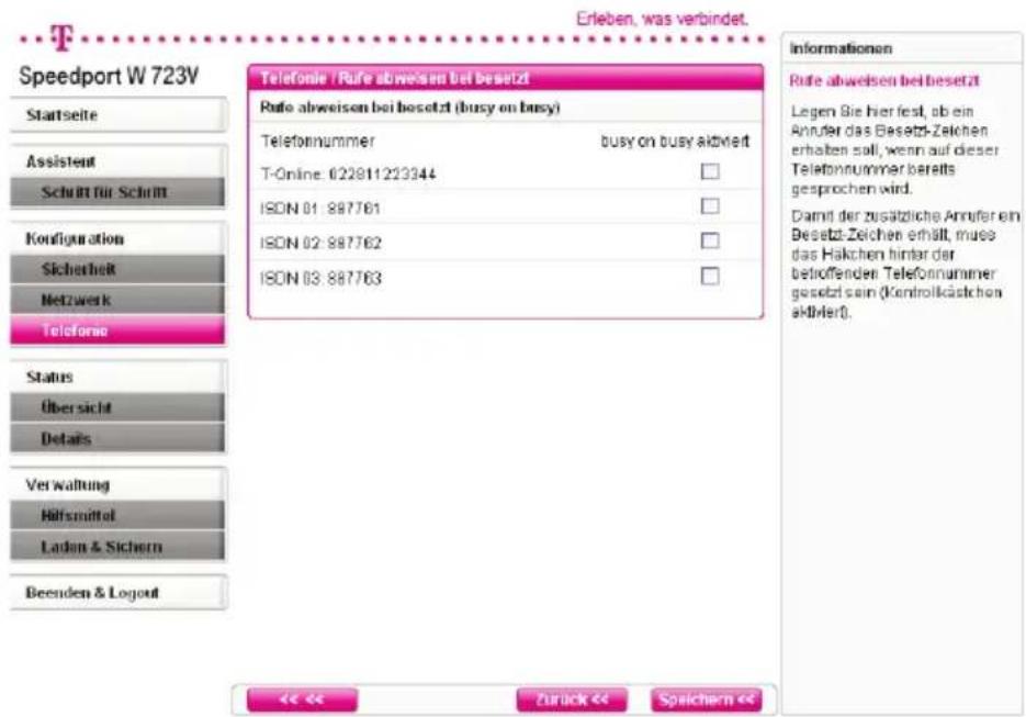 T-Mobile Speedport W 723V - Rufe abweisen bei besetzt (nur bei ISDN-Anschluss) - 1