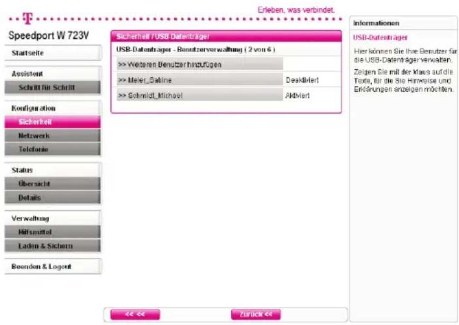T-Mobile Speedport W 723V - Benutzerverwaltung für USB-Datenträger - 1