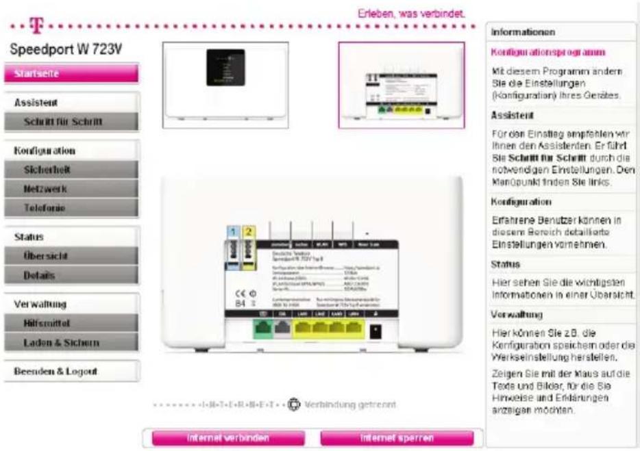 T-Mobile Speedport W 723V - Verwaltung des Speedport W 723V. - 1