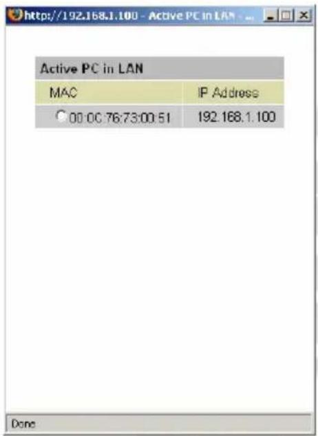 Active PC in LAN MAC IP Address 00 00 76:73:00 51 192.168.1.100 Done