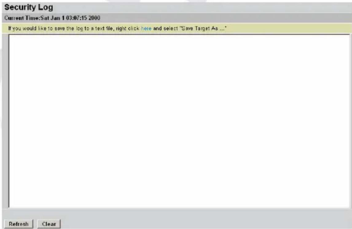 Security Log Current Time:Sat Jan 1 03:07:15 2000 If you would like to save the log to a text file, right click here and select "Save Target As ..." Refresh Clear