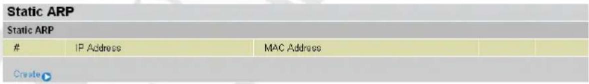 Static ARP Static ARP IP Address MAC Address Create