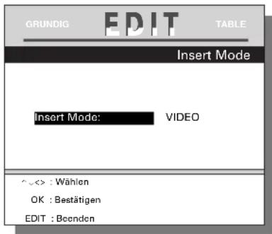 GRUNDIG EDIT TABLE Insert Mode Insert Mode: VIDEO ^<> : Wählen OK : Bestätigen EDIT : Beenden