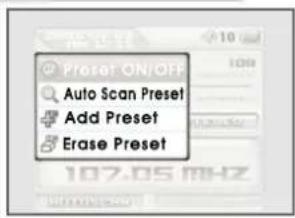 Preset ON/OFF Auto Scan Preset Add Preset Erase Preset