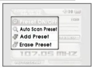 Preset ON/OFF Auto Scan Preset Add Preset Erase Preset
