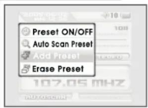 Preset ON/OFF Auto Scan Preset Add Preset Erase Preset