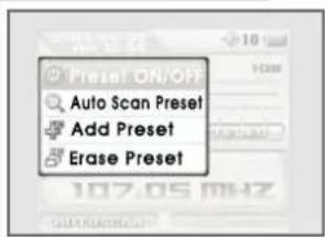 Preset ON/OFF Auto Scan Preset Add Preset Erase Preset