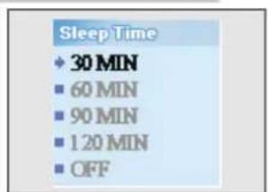 Sleep Time + 30 MIN ■ 60 MIN ■ 90 MIN ■ 120 MIN ■ OFF