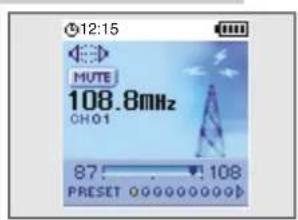 12:15 MUTE 108.8MHz CH01 87° 108 PRESET 0000000000