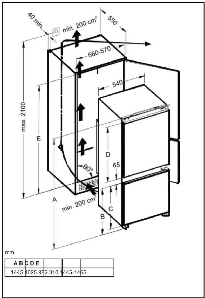 40 min. min. 200 cm² 550 560-570 540 max. 2100 E 90° A min. 200 cm² D 65 B C mm A B C D E 1445 1025 982 310 1445-14 65