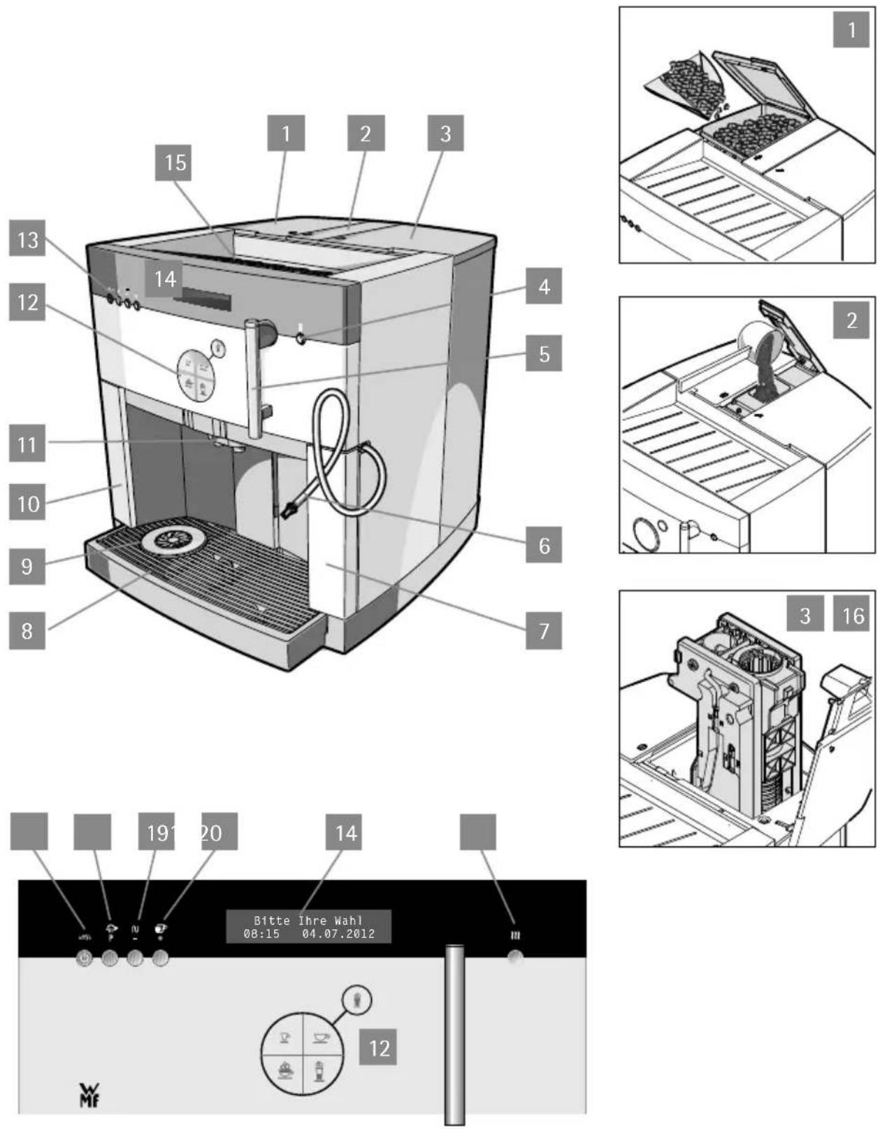 WMF 1000 S Barista - Bezeichnung der Kaffeemaschinenteile - 1