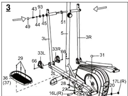 Life Gear Streamline Plus Elliptical Transorbit 93560 - Install the Right/Left Handrail Arms, Right/Left Foot Bars, Right/Left Foot Pedals, and Foot Bar Covers-A/B. - 1