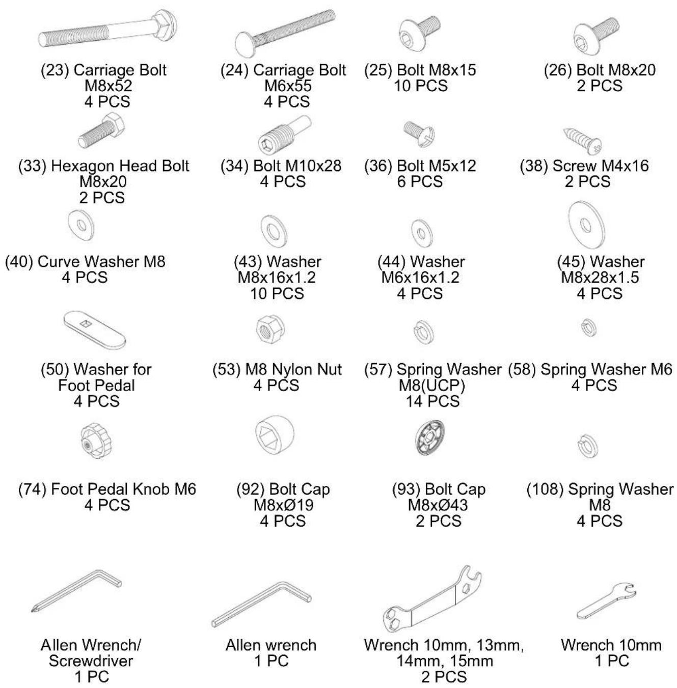 Life Gear Deluxe Magnetic Elliptical 93600 - HARDWARE PACKING LIST - 1