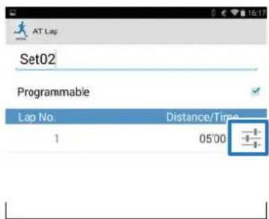 AT Lap Set02 Programmable Lap No. Distance/Time 1 05'00