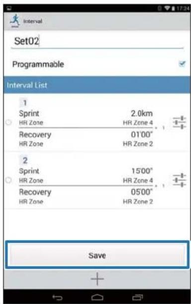 Set02 Programmable Interval List 1 Sprint 2.0km HR Zone HR Zone 4 Recovery 01'00" HR Zone HR Zone 2 2 Sprint 15'00" HR Zone HR Zone 4 Recovery 05'00" HR Zone HR Zone 2 Save