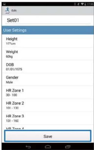 Edit Set01 User Settings Height 177cm Weight 60kg DOB 01/01/1975 Gender Male HR Zone 1 30 - 100 HR Zone 2 101 - 130 HR Zone 3 131 - 160 HP Zone 4 Save