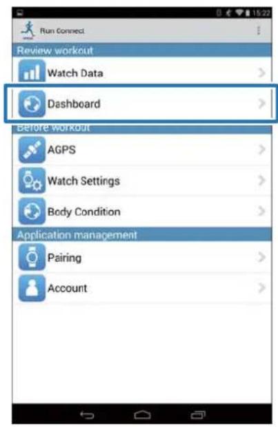 Run Connect Review workout Watch Data Dashboard Before workout AGPS Watch Settings Body Condition Application management Pairing Account