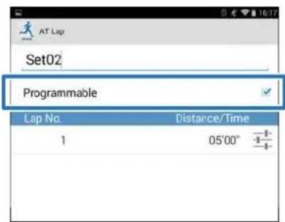 AT Lap Set02 Programmable Lap No. Distance/Time 1 05'00"