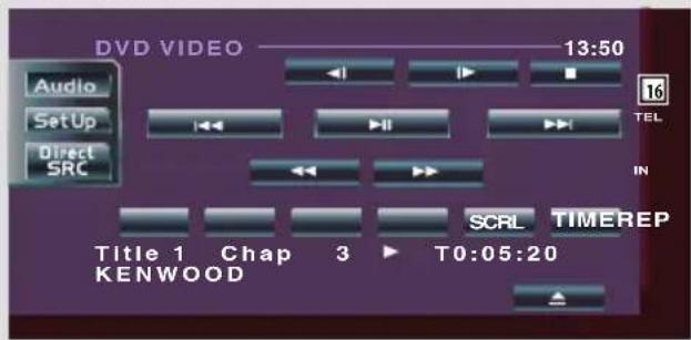 DVD VIDEO Audio Setup Direct SRC 13:50 16 TEL IN Title 1 Chap 3 T0:05:20 KENWOOD SCRL TIMEREP
