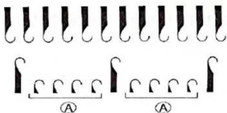 Image showing two sets of stylized musical notes with letter 'A' annotations below each note.