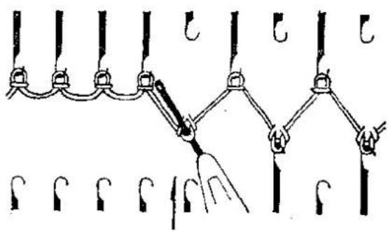 Diagram illustrating a mechanical or electrical connection setup with labeled components and directional arrows indicating movement.