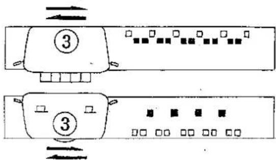 Diagram showing two labeled electronic devices with numbered components and indicator lights, likely illustrating a circuit or signal layout.