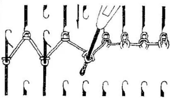 Diagram illustrating a mechanical or electrical connection mechanism with labeled components and directional arrows