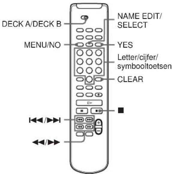 DECK A/DECK B MENU/NO NAME EDIT/ SELECT YES Letter/cijfer/ symbooltoetsen CLEAR