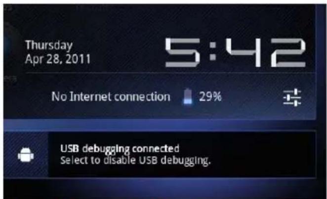 Thursday Apr 28, 2011 5:42 No Internet connection 29% USB debugging connected Select to disable USB debugging.