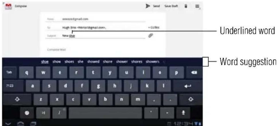 Underlined word Word suggestion