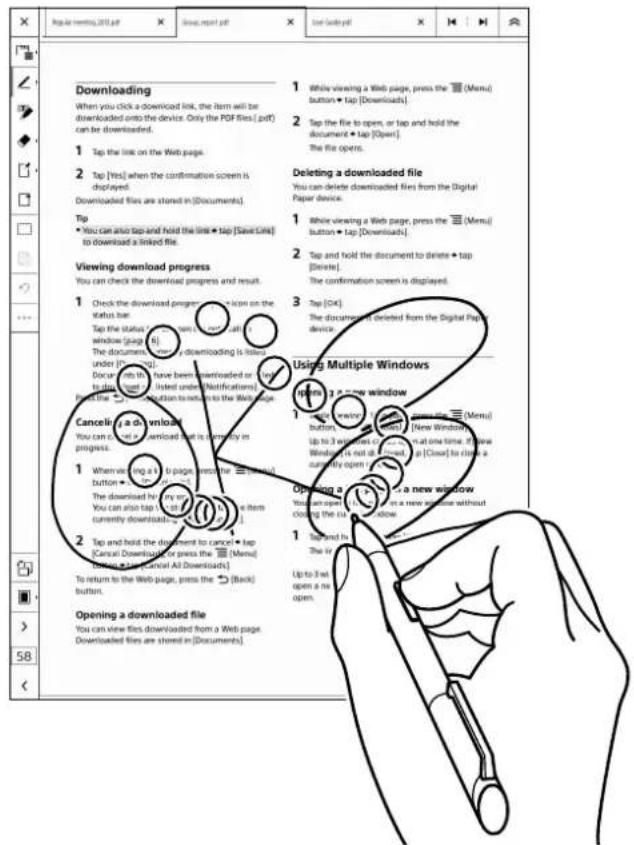 Regular incoming.pdf Downloading When you click a downloaded link, the item will be downloaded onto the device. Only the PDF files [pdf] can be downloaded. 1 Tap the link on the Web page. 2 Tap [Yes] when the confirmation screen is displayed. Downloaded files are stored in [Documents]. Tip • You can also tap-and hold the link • tap [Save Link] to download a linked file. Viewing download progress You can check the download progress and result. 1 Check the download progress that appears on the status bar. Tap the status bar is open or closed at the window (page 64). The documents may be downloading is listened under [Drawing] Documents have been downloaded or saved in the image. Listed under Notifications. Press the URL to download to the Web page. Cancel a download You can view a downloaded list as difficulty in progress. 1 When viewing a new page, more than the Email (Menu) button • http://www.dsn/ The download by any of your You can also tap up to print a new item currently downloaded to www.dsn/ 2 Tap and hold the document to cancel • tap [Search] Download to press the Email (Menu) To return to the Web page, press the 📄 (Back) button. Opening a downloaded file You can view files downloaded from a Web page. Downloaded files are stored in [Documents]. 1 While viewing a Web page, press the Email (Menu) button • tap [Downloads]. 2 Tap the file to open, or tap and hold the document • tap [Open]. The file opens. Deleting a downloaded file You can delete downloaded files from the Digital Paper device. 1 While viewing a Web page, press the Email (Menu) button • tap [Downloads]. 2 Tap and hold the document to delete • tap [Delete]. The confirmation screen is displayed. 3 Tap [OK] The documents are deleted from the Digital Paper device. Using Multiple Windows open a new window 1 While viewing a Web page, press the Email (Menu) button • http://www.dsn/ New Window Up to 3 windows at one time, then Windows is not of Download in [Close] to close a currently open! Opening a new window You can open in [Close] to a new window without closing the user's absence. 1 Not used to open in [Close] The In Up to 3 let open a new open.