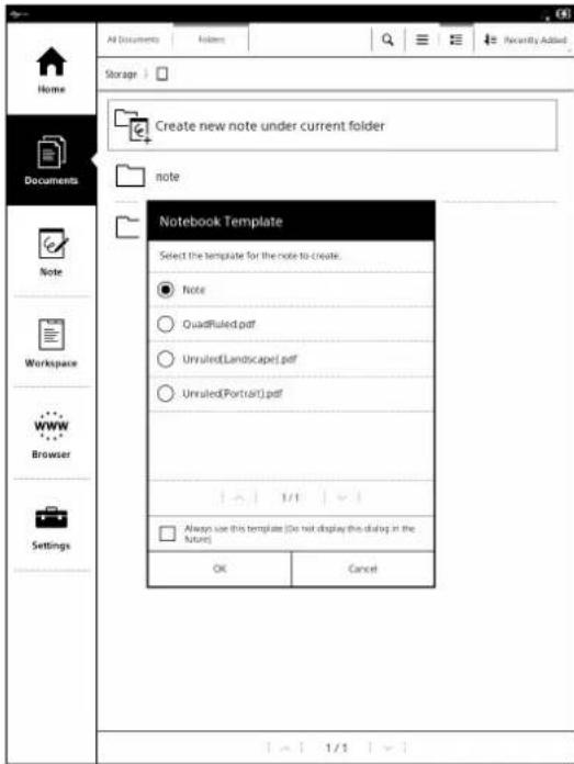 Home Documents Note Notebook Template Select the template for the note to create. ● Note ○ Quadrified.pdf ○ Unruled(Landscape) .pdf ○ Unruled(Portar) .pdf 1/1 □ Always use this template (Do not display this dialog in the future) OK Cancel